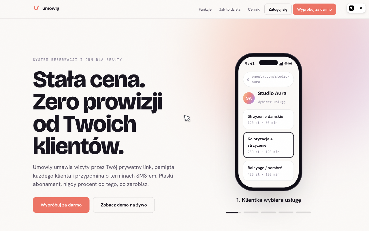 Umowly, bookings and CRM for beauty